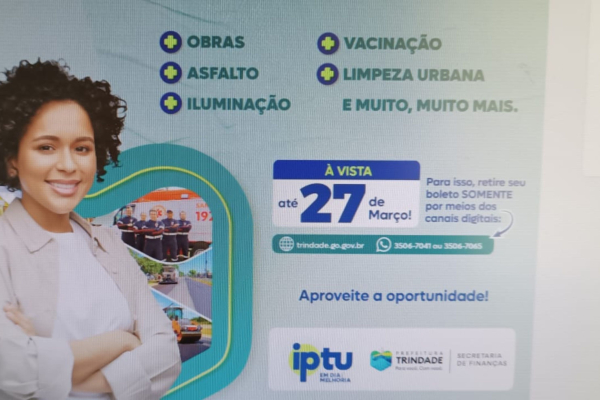 Em Trindade, proprietário de imóvel que retirar boleto do IPTU pela internet terá entre 15% e 20% de desconto no pagamento a vista